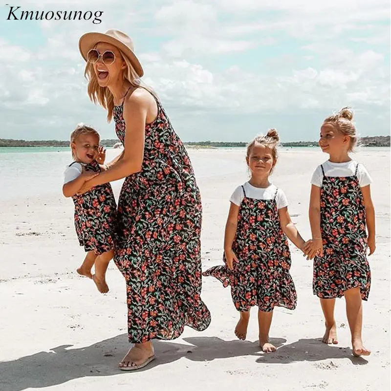 Одежда для мамы и меня пляжное платье без бретелек с цветочным рисунком платье для мамы и дочки одежда для мамы и дочки семейный образ C0481
