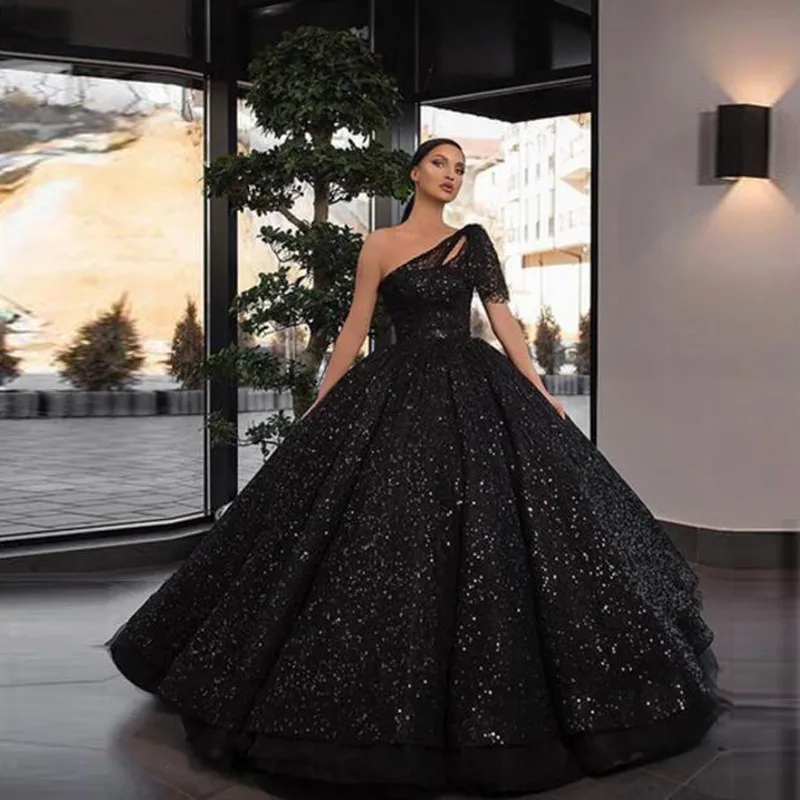 Модное черное бальное платье, вечерние торжественные платья, Саудовская Аравия, одно плечо, расшитое бисером, платье для выпускного вечера, шикарные вечерние платья Abendkleider - Цвет: Черный
