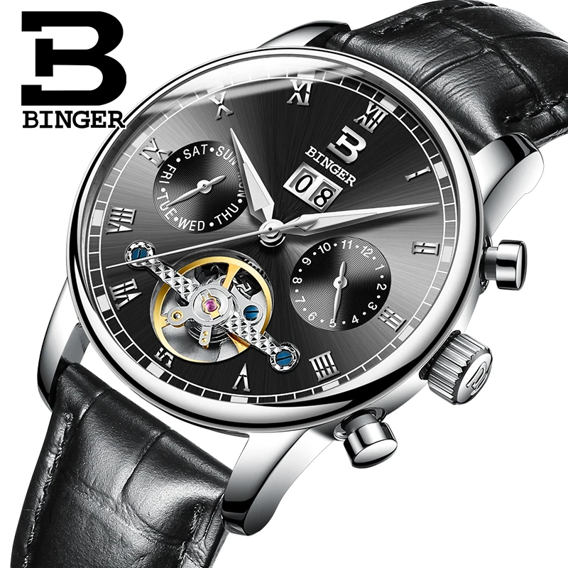 Швейцарские мужские часы BINGER люксовый бренд Tourbillon fulll водонепроницаемые