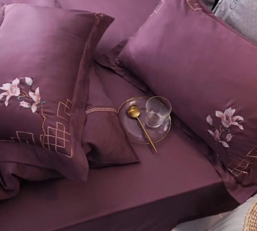 Комплект постельного белья Египетский длинный скрепленный роскошный хлопковый комплект постельного белья Вышивка королева король размер