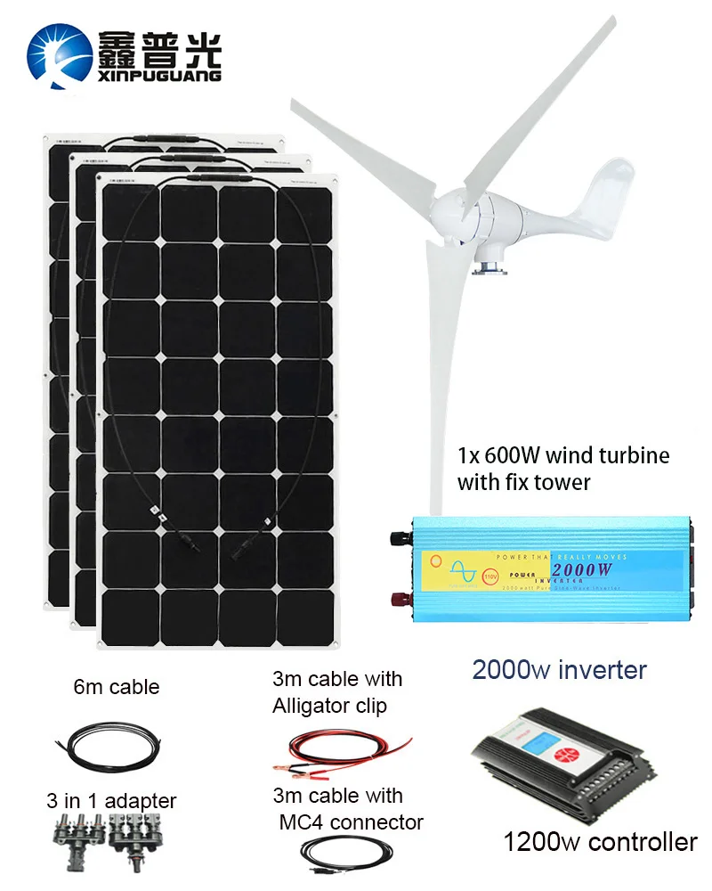 XINPUGUANG 600 Вт ветряная турбина 300 Вт солнечная панель гибридная ветряная солнечная энергетическая система домашний модуль Мобильный dc 12 В/24 В Ветряная и солнечная энергия