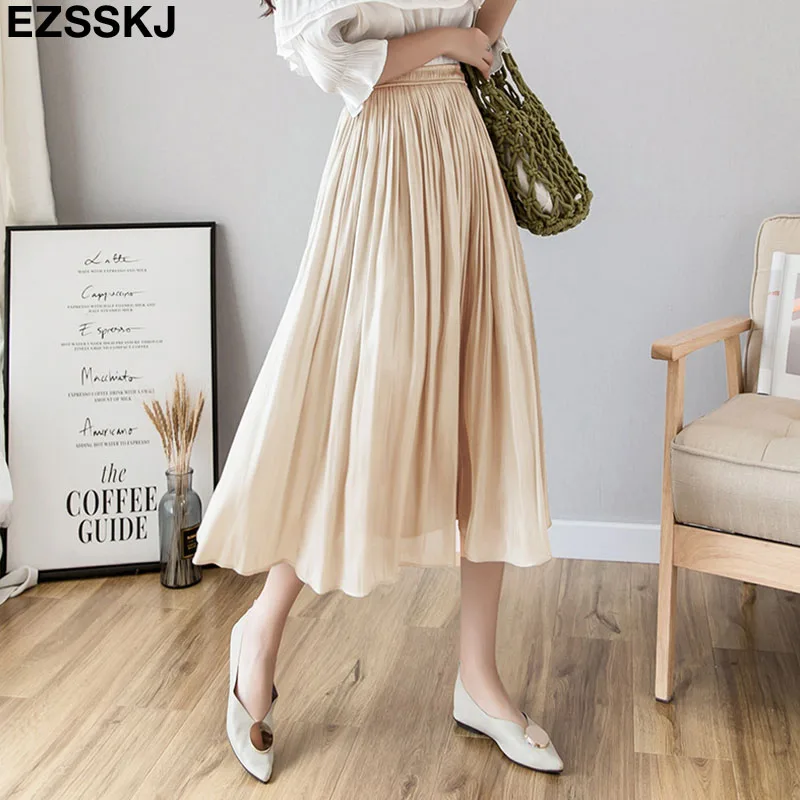 

2019 Silky and large umbrella ins Skirts Women Summer Vintage casual Midi Skirt A-Line Satin skrits chic female midi skirt
