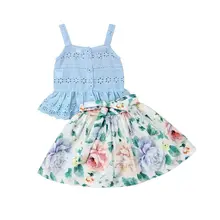 Красивый открытый жилет для маленьких девочек топы, короткое платье с цветочным рисунком летняя одежда