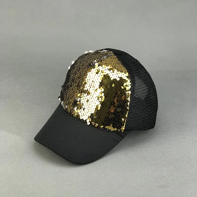 Бейсбольная кепка в стиле хип-хоп с блестками, модная Регулируемая летняя шапка для мамы и меня, кепка для девочек, бейсболка с костями, мужские кепки, сетчатая солнцезащитная Кепка, крутая шапка - Цвет: golden