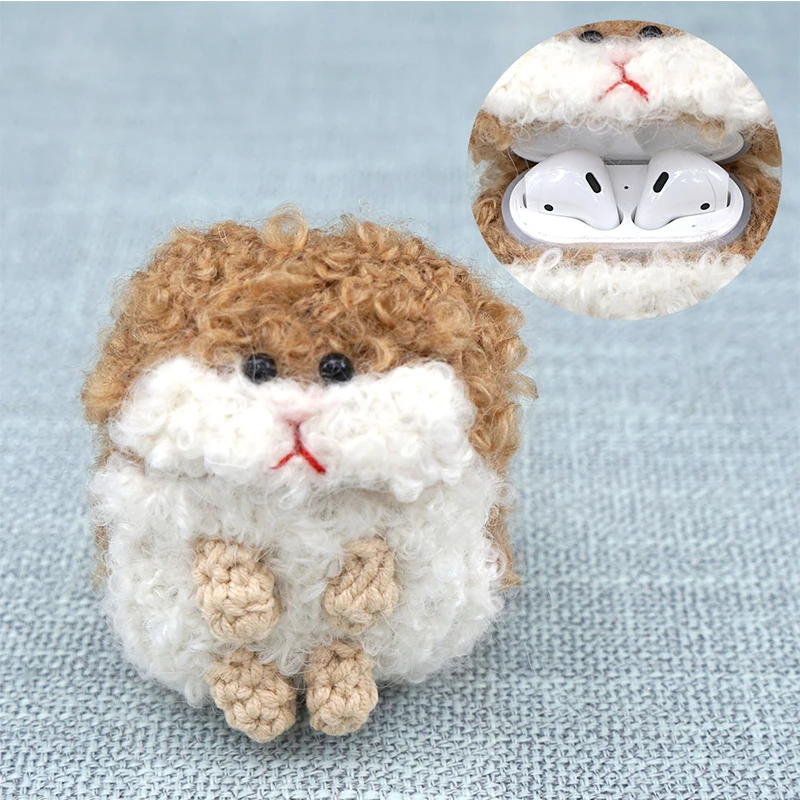 

Handmade Knitting Hamster Earphones Case for Apple AirPods Case Accessories Cute Animal Bluetooth Earphones Protective Cover Box