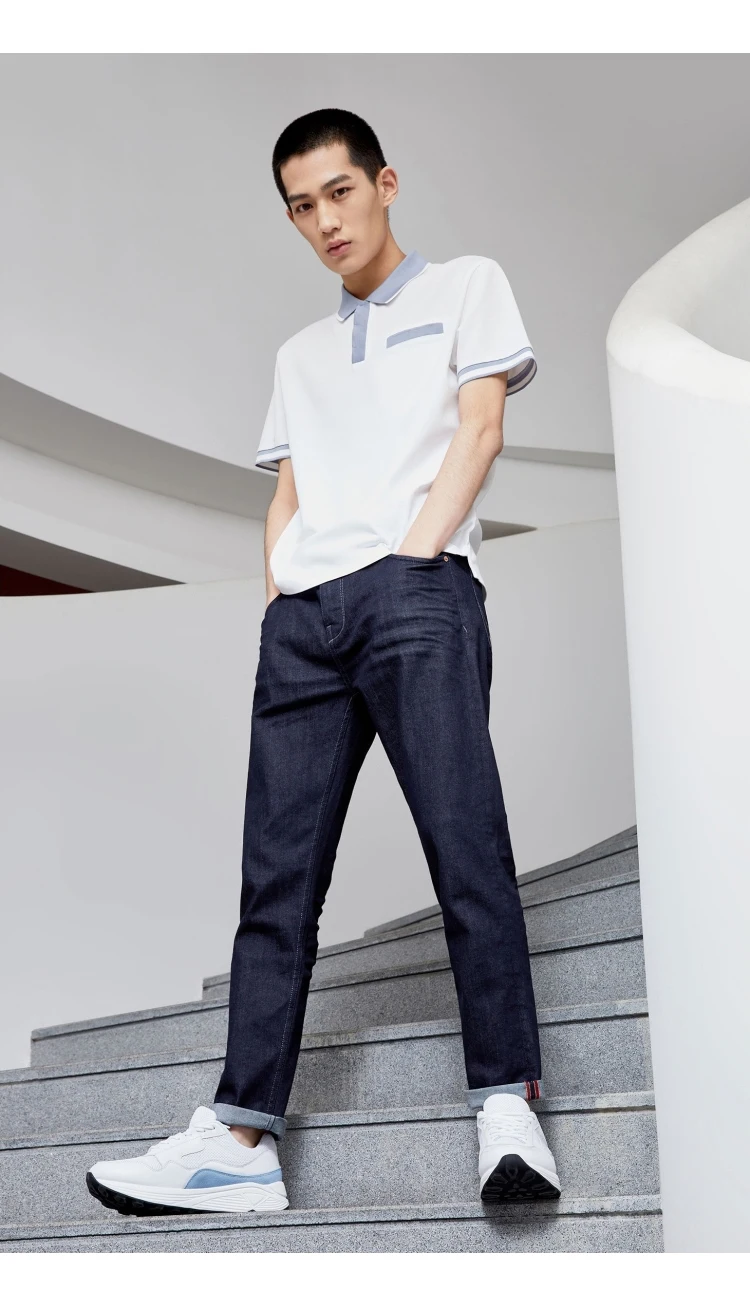 Jack Jones мужская хлопковая рубашка-поло с контрастным отложным воротником прямого кроя с короткими рукавами 219206502
