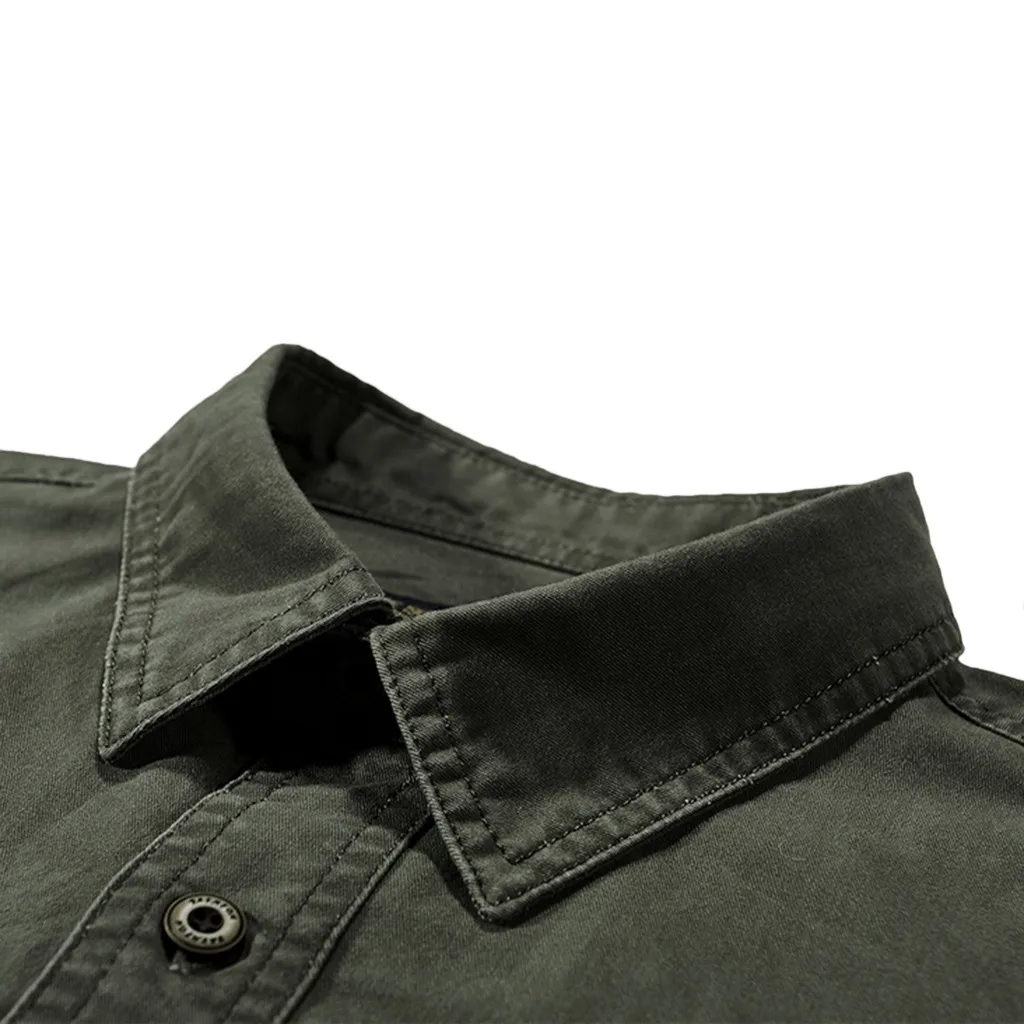  Men shirt Casual Slim Fit Embroidery Military Pure Color Pocket Short Sleeve shirts mens dress shir