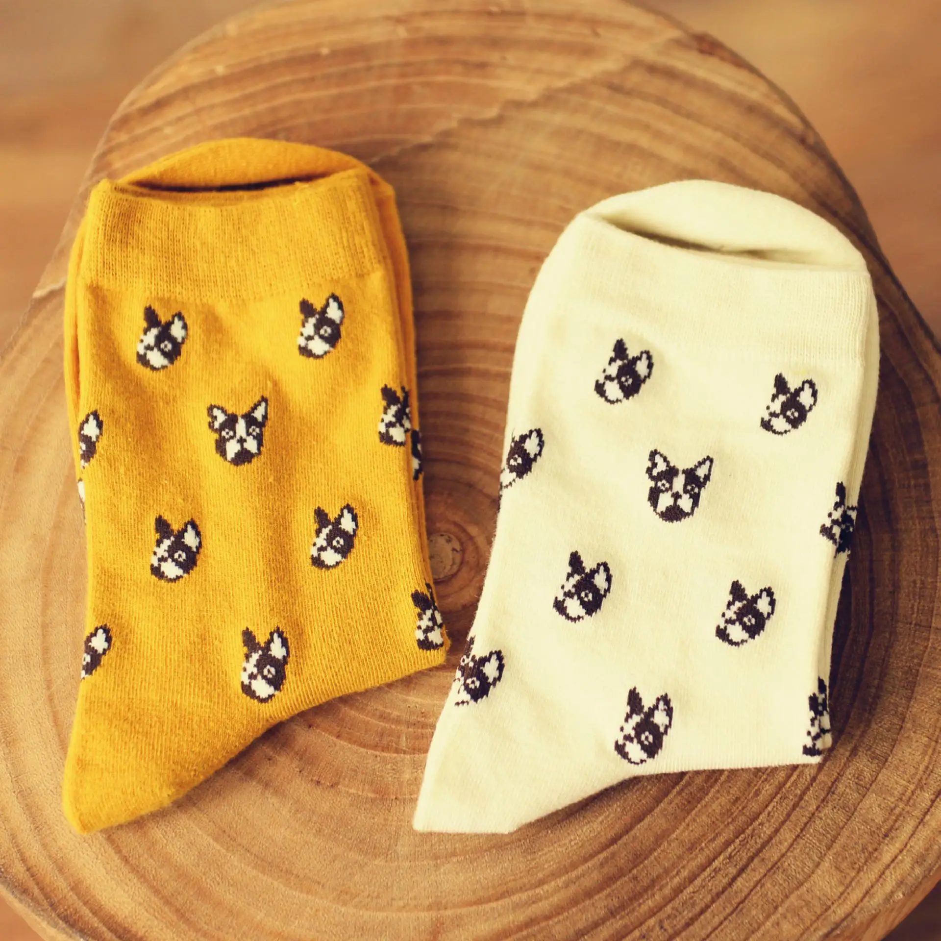Caramella милые женские цветные хлопковые носки с рисунком собаки мопса Харадзюку забавный щенок домашний питомец художественный бренд Белый Желтый Япония