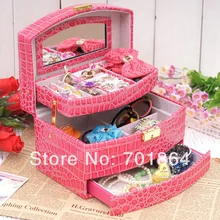 Мода автоматическая ювелирные изделия держатель футляре искусственная кожа Крокодил зерна косметических безделушки хранения Упаковка 6 цветов