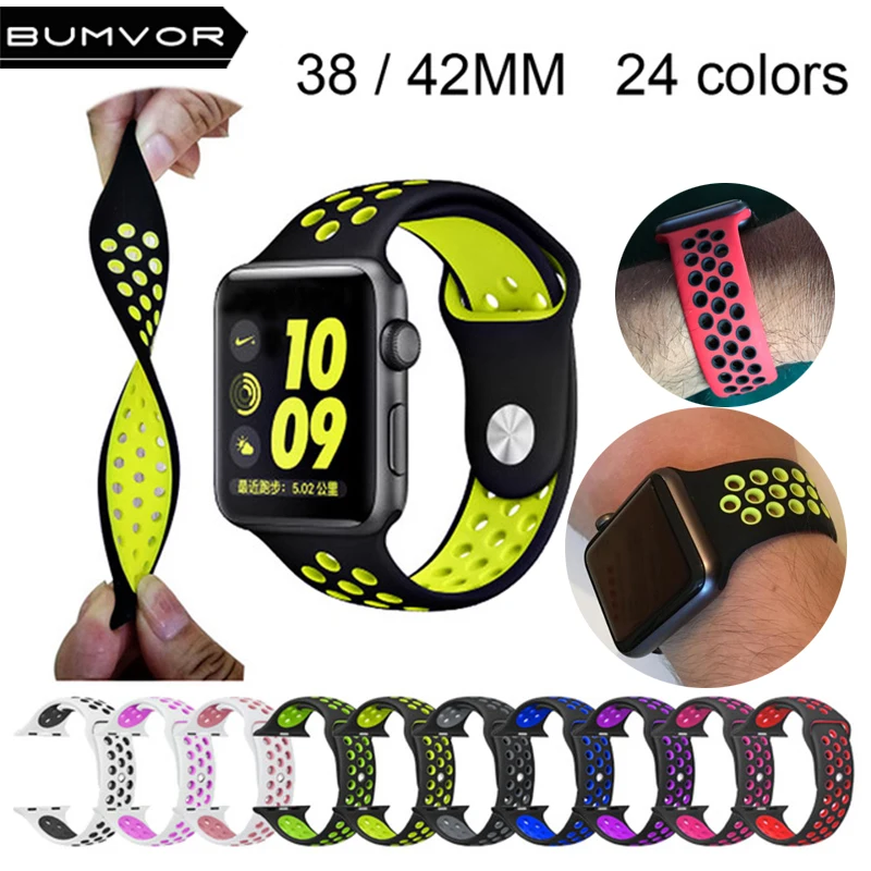 BUMVOR NEW 44/40MM 42/38MM S L size Silicone Sports Colorful wrist band for Apple Watch Strap for iwatch Series 4&3&2&1 Bracelet