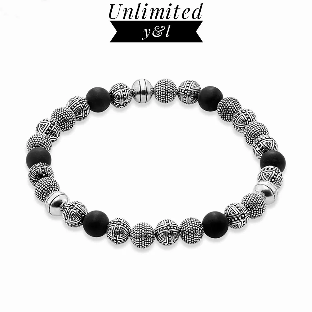 

8MM Cross Strand Bracelets Black Obsidian Beads Bracelets for Men Women 925 Sterling Silver Punk Style Fashion Jewelry Gift