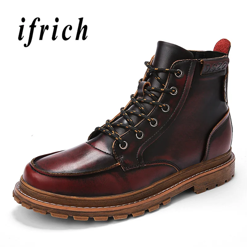 

2018 Hot British Retro Men Boots Autumn Winter Working Shoe For Men High Quality Boots Male Wine Red/Brown Military Combat Boots