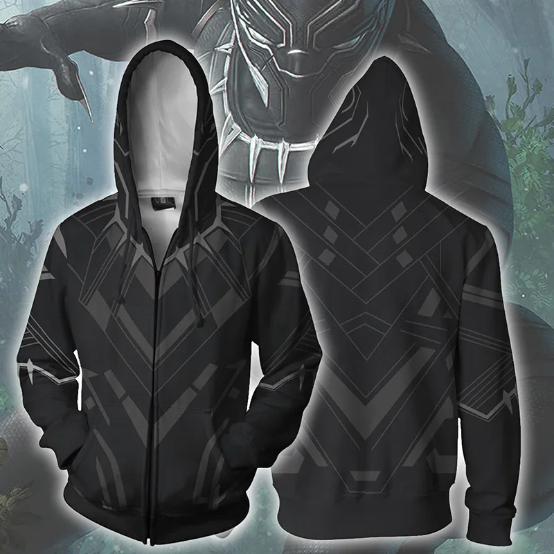 

2019 Black Panther Costume Zipper Jackets Endgame Cosplay Tops Men Hoodies Sweater Halloween Costume For Men Autumn Fashion Coat