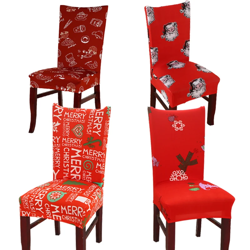 

Merry Christmas Chair Cover Spandex Jubilation Red Elastic Spandex Stretch Modern Family Decoration Slipcover Chair Seat Protect