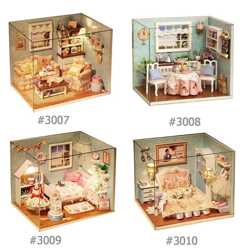 3D DIY деревянный кукольный дом Детские кукольные домики миниатюрная кукольная мебель комплект кукольный домик Миниатюрные аксессуары подарок для малышей
