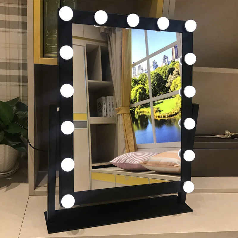 

LED 15 Bulb Mirror Portable Princess Mirror Beauty Mirror Vanity Light 3 Color Makeup Mirror Adjustable Touch Screen
