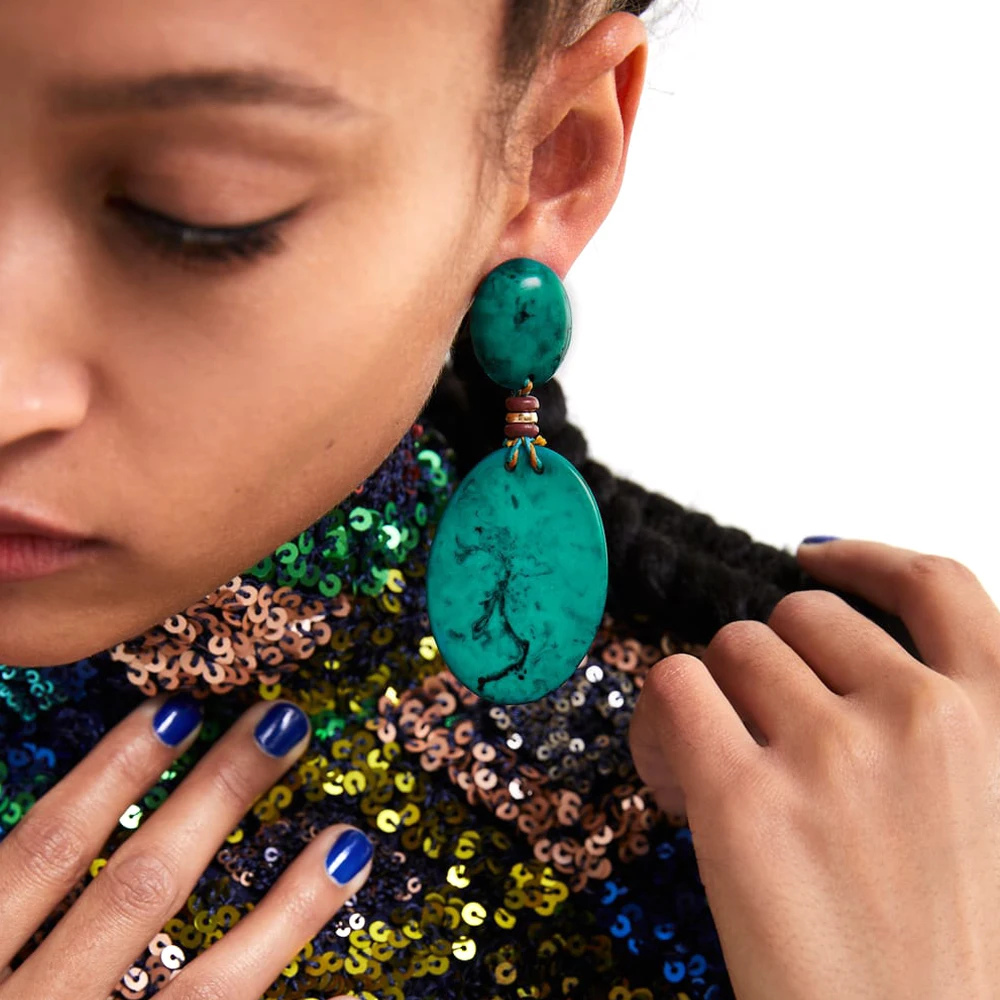 

Vodeshanliwen ZA Fashion Ethnic Resin Water Drop Earrings For Women Jewelry Bohemian Maxi Vintage Statement Dangle Earrings