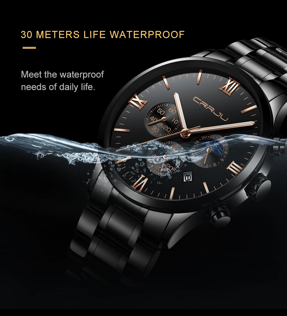 CRRJU Relogio Masculino мужские роскошные часы с полностью стальным корпусом Модные Спортивные кварцевые военные часы мужские многофункциональные часы водонепроницаемые