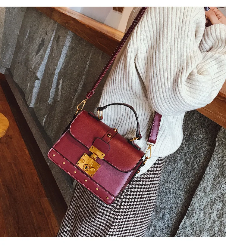 Women Vintage Leather Handbag Small Rivets Flap Shoulder Bag Colorful Wide Strap Crossbody Bag for Girls Green Brown Black Purse  (11)