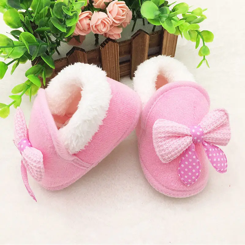 Pudcoco/осенне-зимние теплые детские мягкие зимние ботинки с бантом для новорожденных девочек 0-18 месяцев - Цвет: Розовый
