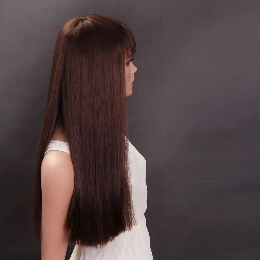 Yiyaobess 24 дюймов Синтетические Длинные прямые парик с Синтетические чёлки волос натуральные волосы темно-коричневые парики для женщин