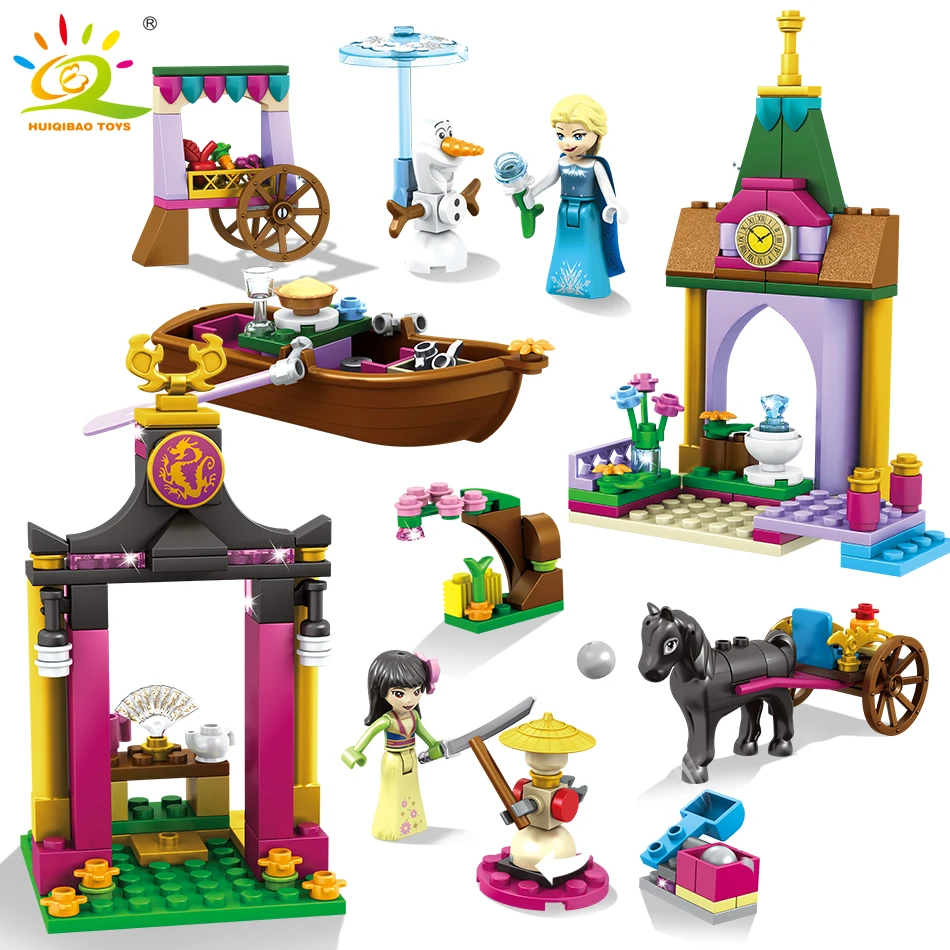 

Princess Elsa Market Adventure Building Blocks kit Compatible Legoed Friends For Girls Educational DIY Bricks Toys for children