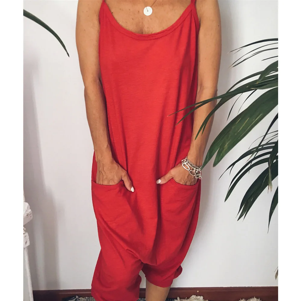 Women summer pocket Loose Casual Spaghetti Strap Jumpsuit HipHop Solid Color Romper Women summer pocket Loose Casual Spaghetti Strap Jumpsuit HipHop Solid Color Romper