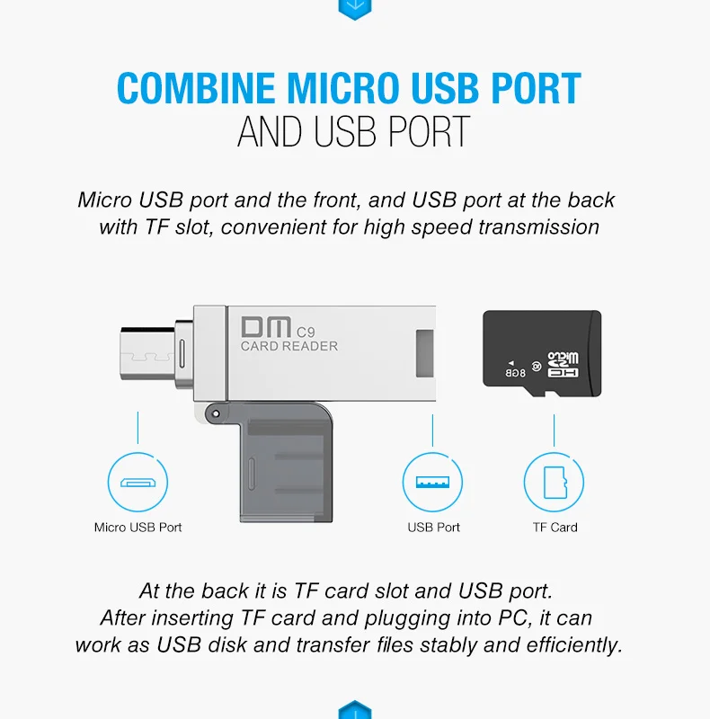 DM OTG картридер CR009 Micro SD TF Multi чтения карт памяти для Andriods смартфонов с Micro USB интерфейс