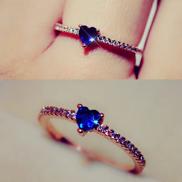High Quality Blue Heart Cubic Zircon Rings Delicate Bijoux Femme Jewelry Rings f High Quality Blue Heart Cubic Zircon Rings Delicate Bijoux Femme Jewelry Rings f