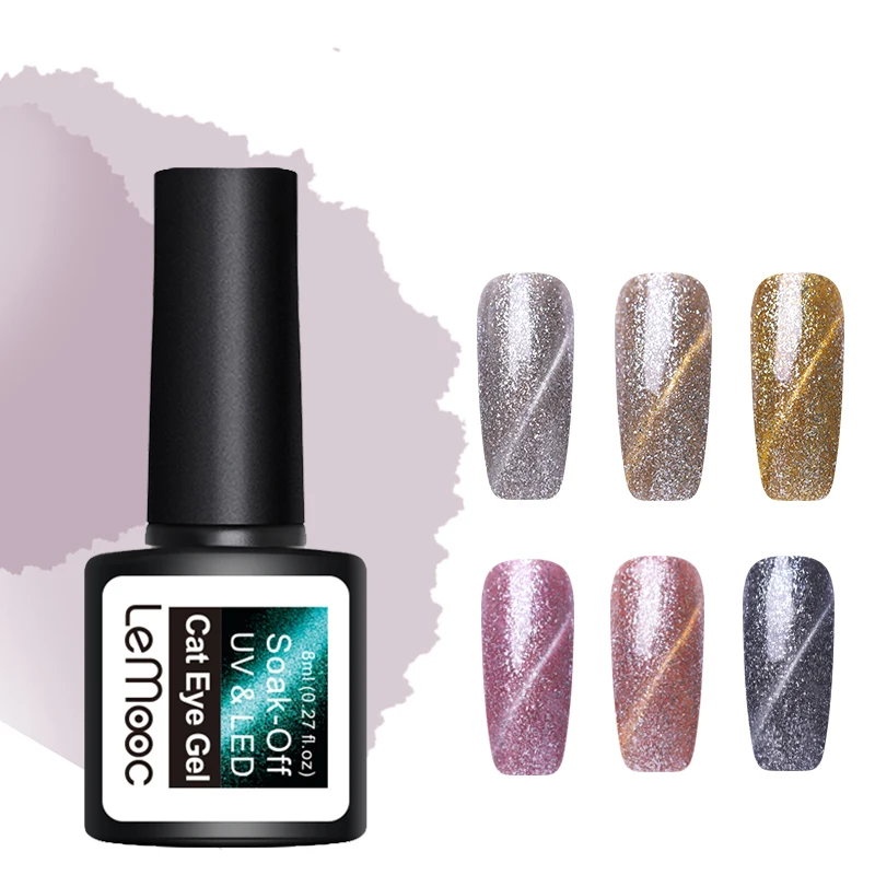 

LEMOOC 8ml Platinum Cat Eye Gel Polish Soak Off Glitter Magnetic Gel Lacquer 6 Colors Available Gel Varnish Manicure Nail Art