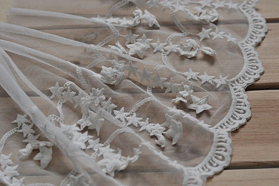 

2 yard 35cm 13.78" wide white star cotton mesh embroidery lace trim ribbon DIY Garment Accessories 28576L4K72