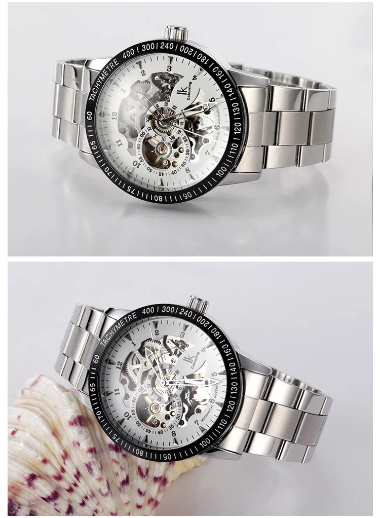 Автоматические механические часы, полностью из нержавеющей стали, мужские водонепроницаемые часы со скелетом, высокое качество, мужские часы
