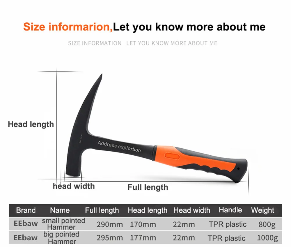 Профессиональный молоток для геологоразведочных работ, заостренный и плоский молоток, спасательный молоток, Многофункциональный ручной инструмент