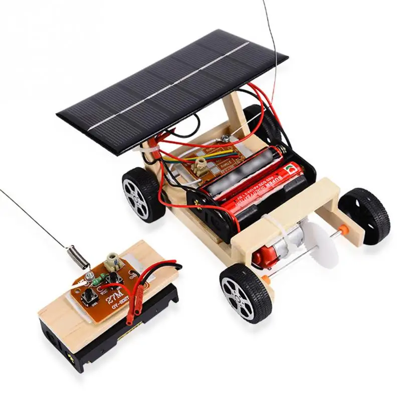 Мини Радиоуправляемая машинка на солнечных батареях, Забавный автомобиль, деревянный подарок для детей, сборка DIY, интеллектуальная Строительная трубка, беспроводная развивающая Игрушечная модель