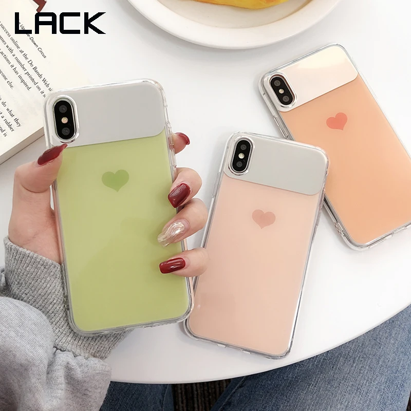 

LACK Luxury Candy Color Mirror Love Heart Case for iPhone XR XS X Xs Max Splicing Phone Cover for iPhone 6 6S 7 8 Plus Soft IMD