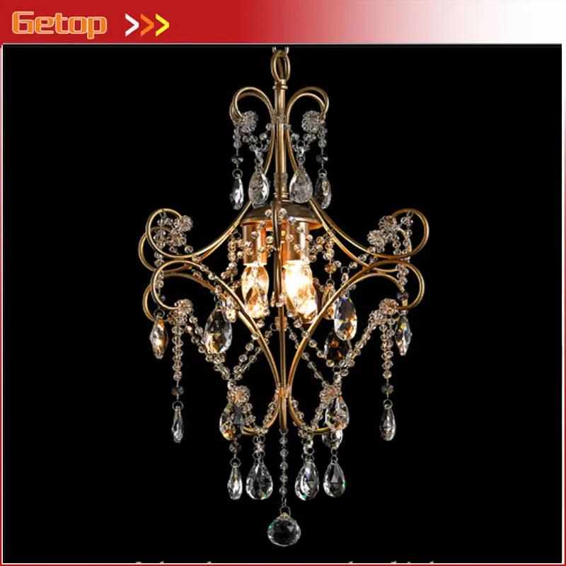 

GETOP American Retro Iron Crystal LED Chandelier Country Rural Style Lamp Crystal Chain 1/3head E14 Lights Cloakroom Livingroom