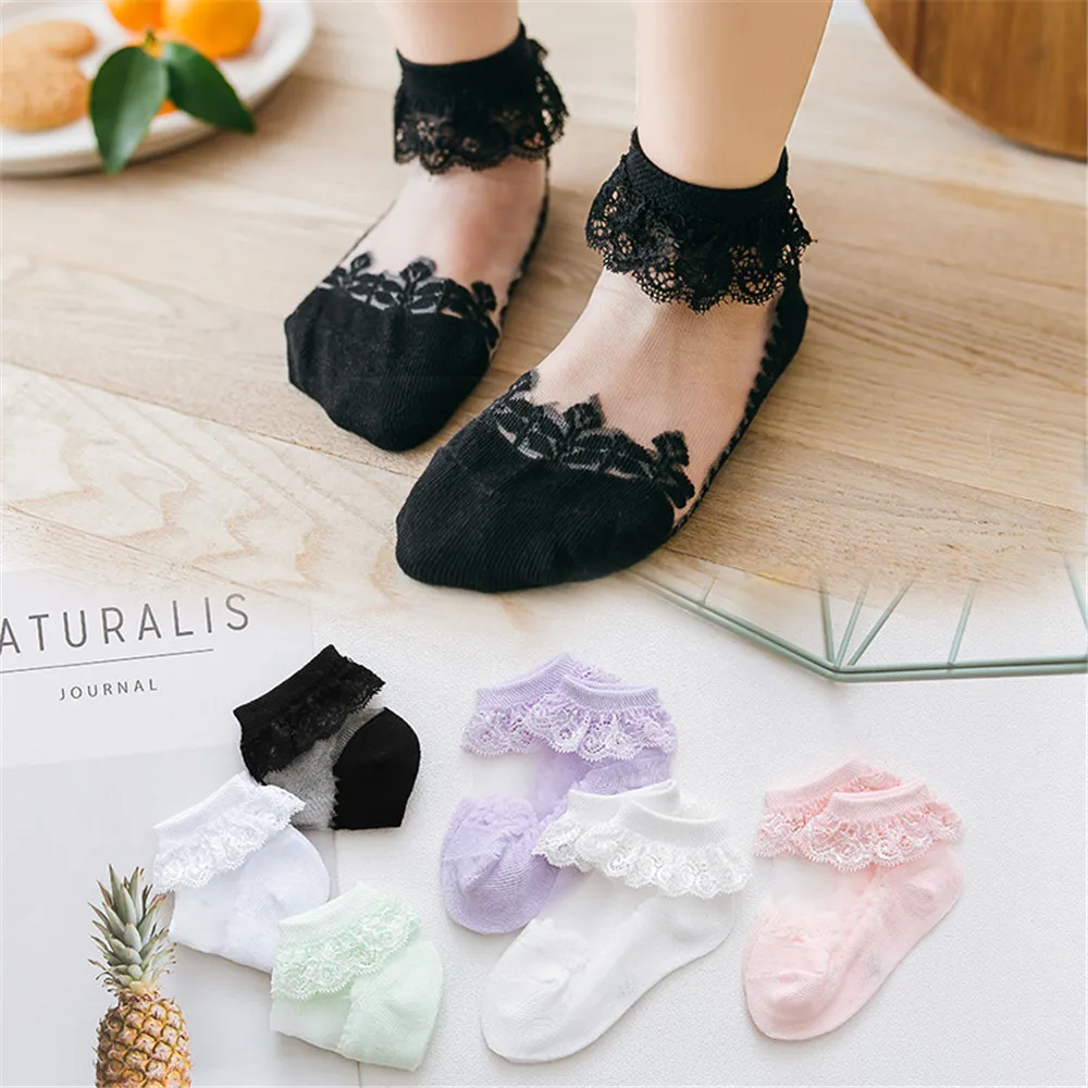 

socks Baby Girl Lace Ultra-Thin Mesh Crystal Sock Solid Color Invisible kid Boat socks Summer Spring soft breathable tender skin