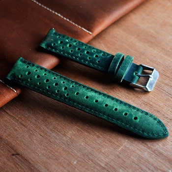 

Vintage Green Watch Band Genuine Leather Wrist Straps 18mm 20mm 22mm 24mm Accessories Men Women High Quality Watchbands KZH04