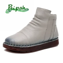 PEIPAH Top Quality 100% Genuine Leather Women's Ankle Boots Retro Zip Round Toe Flat With Martin Boots Woman Winter Ladies Shoes цена PEIPAH Top Quality 100% Genuine Leather Women's Ankle Boots Retro Zip Round Toe Flat With Martin Boots Woman Winter Ladies Shoes цены онлайн