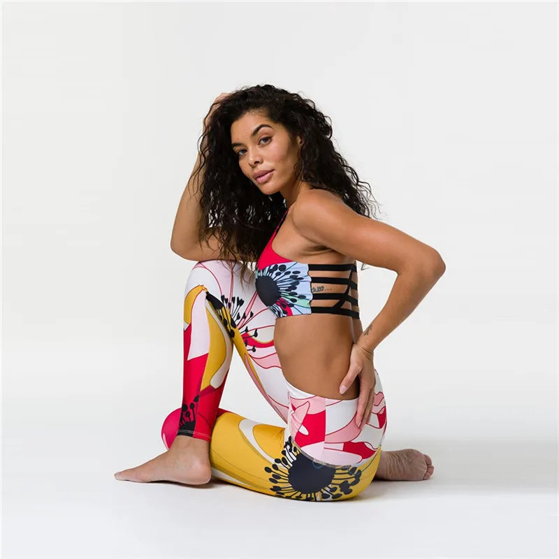 Najtaniej Zestawy do jogi kobieta odzież sportowa strój do fitnessu odzież sportowa dla kobiet druku stroje gimnastyczne odzież do biegania podkoszulek sportowy legginsy, ZF185