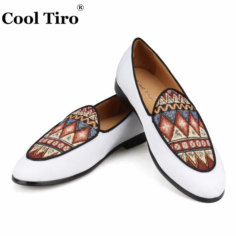 

Cool Tiro White Canvas Loafers Men Smoking Slippers Formal Wedding Dress Shoes Men's Moccasins Genuine leather Casual Shoes Flat