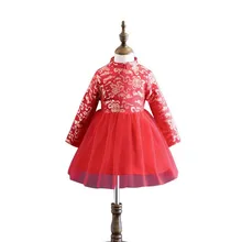 DFXD/модные детские платья Чонсам зимние плотные новогодние вечерние платья с длинными рукавами для девочек новые дизайнерские красные платья для детей от 2 до 8 лет