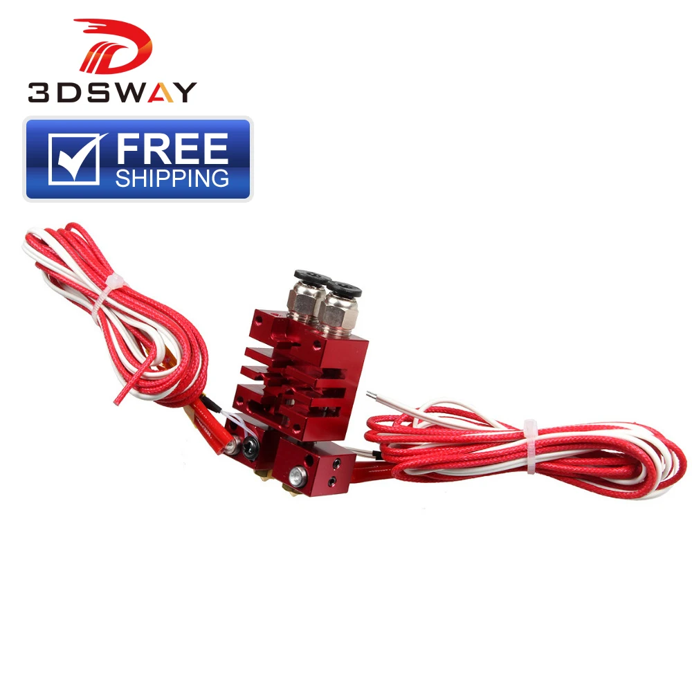 

3DSWAY 3D Printer Parts Improved E3D Chimera 2 In 2 Out Hotend Kit with Thermistor and Cartridge Heater Red Color 0.4mm/1.75mm