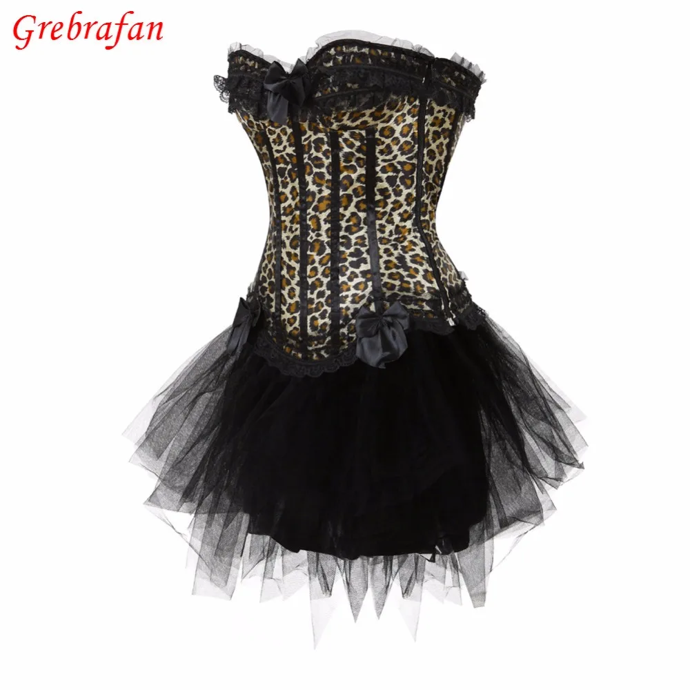 Burlesque dance costume showgirl costume leopard corset Can Can Tutu