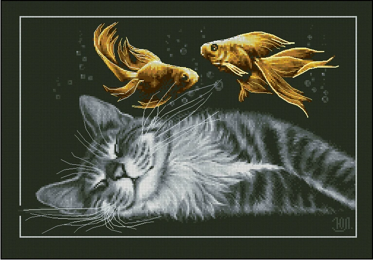 

FREE delivery Top Quality popular counted cross stitch kit dream, kitty cat and fish, cat dream of fish