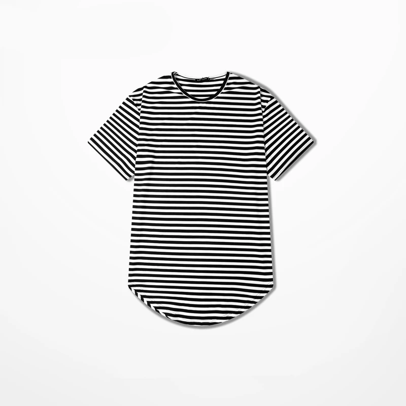 

Hip-hop streetwear extended arc hem men's striped t-shirt oversized cotton stretch comfort for men Short sleeves T shirt tee