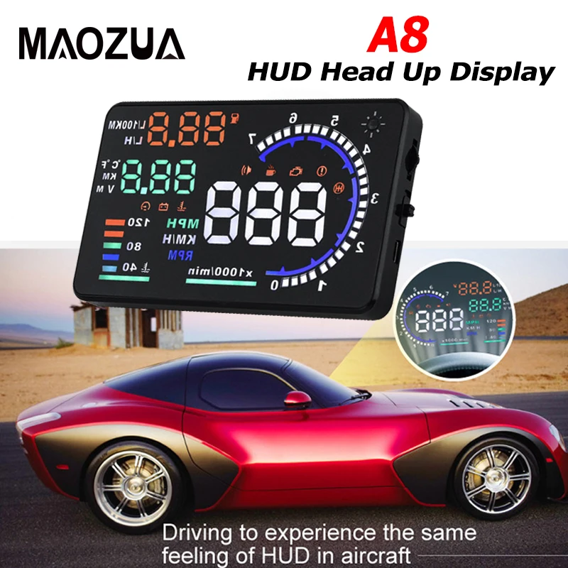 

5.5Inch A8 Auto Car OBD2 HUD Head Up Display Speed Warning Fuel Consumption Projector LED Windshield Alarm System Car-styling