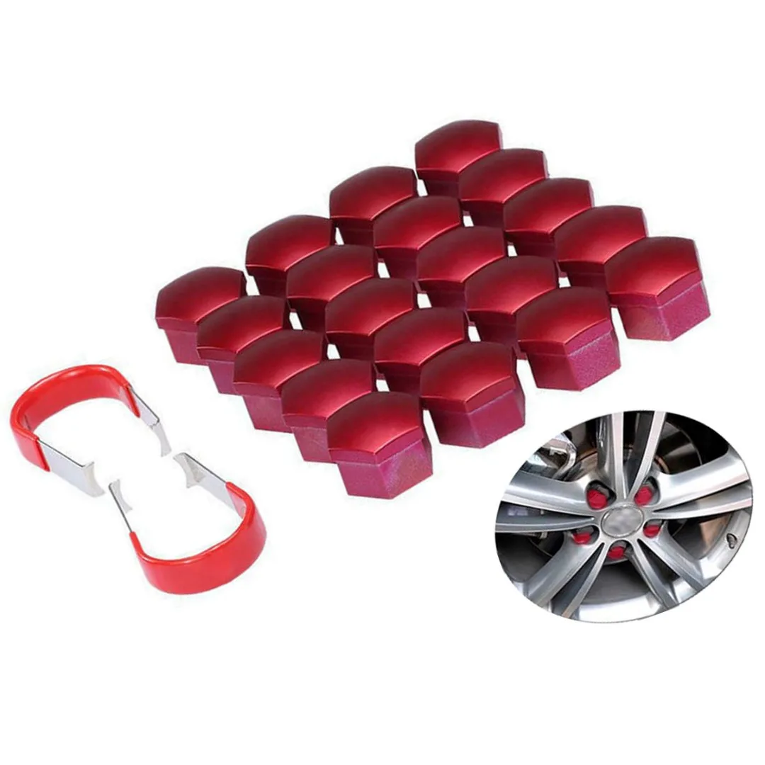 

20pcs/set Red Universal 17mm Wheel Nut Bolt Cover Cap with 2 Removal Tool Set Exterior Decoration Protecting Bolt Rims