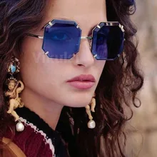 Высококачественные Квадратные Солнцезащитные очки без оправы больших размеров для женщин, фирменный дизайн Ins, популярные многоугольные зеленые солнцезащитные очки для женщин, новые оттенки