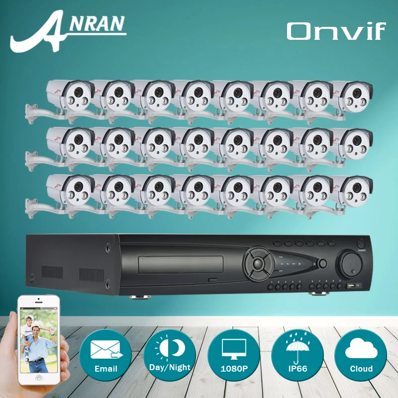 

9TB HDD 24CH NVR Security Camera System*24& 2.0MP Onvif HD Outdoor Video Surveillance 2Array IR NightVison Network IP Camera Kit